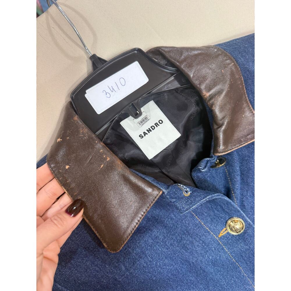Sandro Denim Jacket With Leather Collar Size 38 (US 4-6 ) - Picture 4 of 8